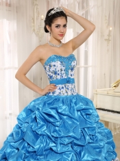 Quinceanera Dress Beaded and Pick-ups For Aqua Blue Taffeta and Printing