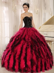 Quinceanera Dress Beaded and Ruffled Sweetheart For Black and Hot Pink