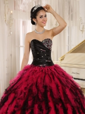 Quinceanera Dress Beaded and Ruffled Sweetheart For Black and Hot Pink