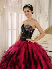 Quinceanera Dress Beaded and Ruffled Sweetheart For Black and Hot Pink