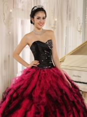 Quinceanera Dress Beaded and Ruffled Sweetheart For Black and Hot Pink