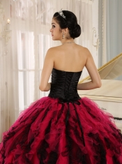 Quinceanera Dress Beaded and Ruffled Sweetheart For Black and Hot Pink