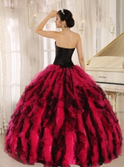 Quinceanera Dress Beaded and Ruffled Sweetheart For Black and Hot Pink