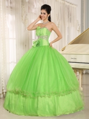 Beaded Bowknot Quinceanera Dress For Spring Green Custom Made