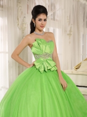 Beaded Bowknot Quinceanera Dress For Spring Green Custom Made