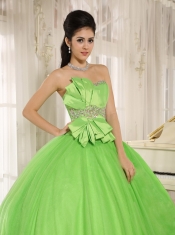 Beaded Bowknot Quinceanera Dress For Spring Green Custom Made