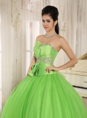 Beaded Bowknot Quinceanera Dress For Spring Green Custom Made