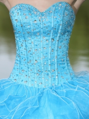 Quinceanera Dress Beaded Ruffles Layered Decorate Famous Designer Sweetheart Aqua Skirt