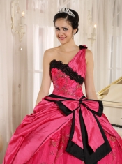 One Shoulder Quinceanera Dress Coral Red With Bowknot and Appliques