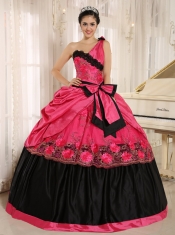 One Shoulder Quinceanera Dress Coral Red With Bowknot and Appliques