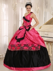 One Shoulder Quinceanera Dress Coral Red With Bowknot and Appliques