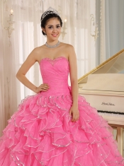 2013 Ruffles and Beaded Quinceanera Dress Custom Made For Rose Pink