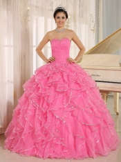 2013 Ruffles and Beaded Quinceanera Dress Custom Made For Rose Pink