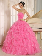 2013 Ruffles and Beaded Quinceanera Dress Custom Made For Rose Pink