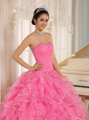 2013 Ruffles and Beaded Quinceanera Dress Custom Made For Rose Pink