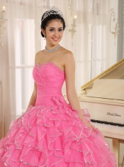 2013 Ruffles and Beaded Quinceanera Dress Custom Made For Rose Pink