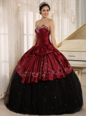 Quinceanera Dress Custom Made Beaded and Embroidery Decorate Black and Wine Red