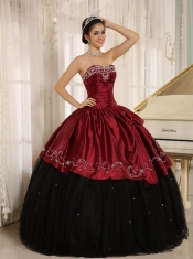 Quinceanera Dress Custom Made Beaded and Embroidery Decorate Black and Wine Red