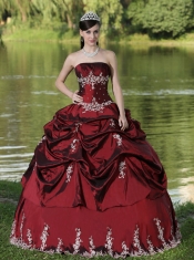 Quinceanera Dress Custom Made Burgundy Party Wear With Satin Embroidery Decorate