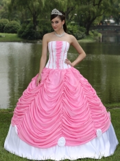 Quinceanera Dress Custom Made Strapless Ball Gown Rose Pink and Pick-ups