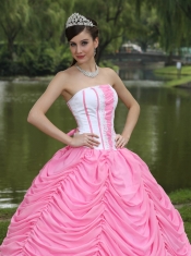 Quinceanera Dress Custom Made Strapless Ball Gown Rose Pink and Pick-ups