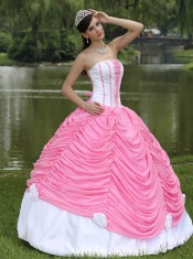 Quinceanera Dress Custom Made Strapless Ball Gown Rose Pink and Pick-ups