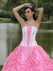 Quinceanera Dress Custom Made Strapless Ball Gown Rose Pink and Pick-ups