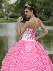 Quinceanera Dress Custom Made Strapless Ball Gown Rose Pink and Pick-ups