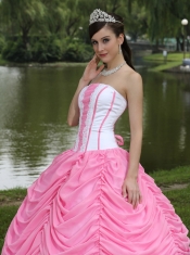 Quinceanera Dress Custom Made Strapless Ball Gown Rose Pink and Pick-ups