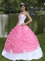 Quinceanera Dress Custom Made Strapless Ball Gown Rose Pink and Pick-ups