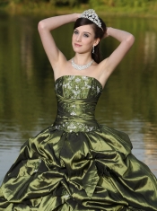 Quinceanera Dress Custom Size Strapless  Beaded Decorate With Olive Green