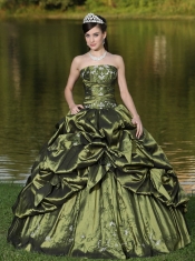 Quinceanera Dress Custom Size Strapless Beaded Decorate With Olive Green