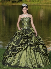 Quinceanera Dress Custom Size Strapless  Beaded Decorate With Olive Green