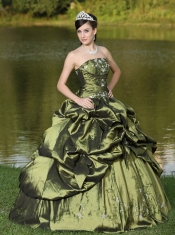 Quinceanera Dress Custom Size Strapless  Beaded Decorate With Olive Green