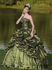 Quinceanera Dress Custom Size Strapless  Beaded Decorate With Olive Green