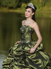 Quinceanera Dress Custom Size Strapless  Beaded Decorate With Olive Green