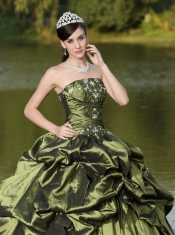 Quinceanera Dress Custom Size Strapless  Beaded Decorate With Olive Green