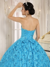 Embroidery and Sequins Quinceanera Dress On Tulle Sweetheart Teal