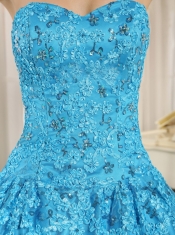Embroidery and Sequins Quinceanera Dress On Tulle Sweetheart Teal