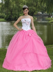 Quinceanera Dress Embroidery Decorate Rose Pink With Strapless Skirt
