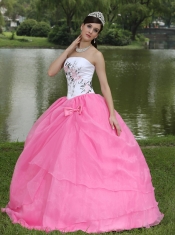 Quinceanera Dress Embroidery Decorate Rose Pink With Strapless Skirt