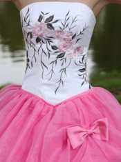 Quinceanera Dress Embroidery Decorate Rose Pink With Strapless Skirt