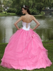 Quinceanera Dress Embroidery Decorate Rose Pink With Strapless Skirt