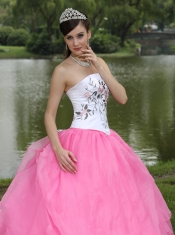 Quinceanera Dress Embroidery Decorate Rose Pink With Strapless Skirt