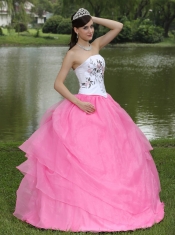 Quinceanera Dress Embroidery Decorate Rose Pink With Strapless Skirt