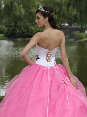 Quinceanera Dress Embroidery Decorate Rose Pink With Strapless Skirt