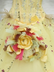 Quinceanera Dress For 2013 Appliques Embroidery and Hand Made Flowers Light Yellow  Strapless Floor-length