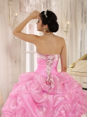 Quinceanera Dress For Custom Made Printing Sweetheart Beaded and Pick-ups For Rose Pink