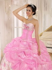 Quinceanera Dress For Custom Made Printing Sweetheart Beaded and Pick-ups For Rose Pink