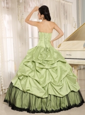 Yellow Green Quinceanera Dress For Custom Made and Black Pick-ups Appliques
